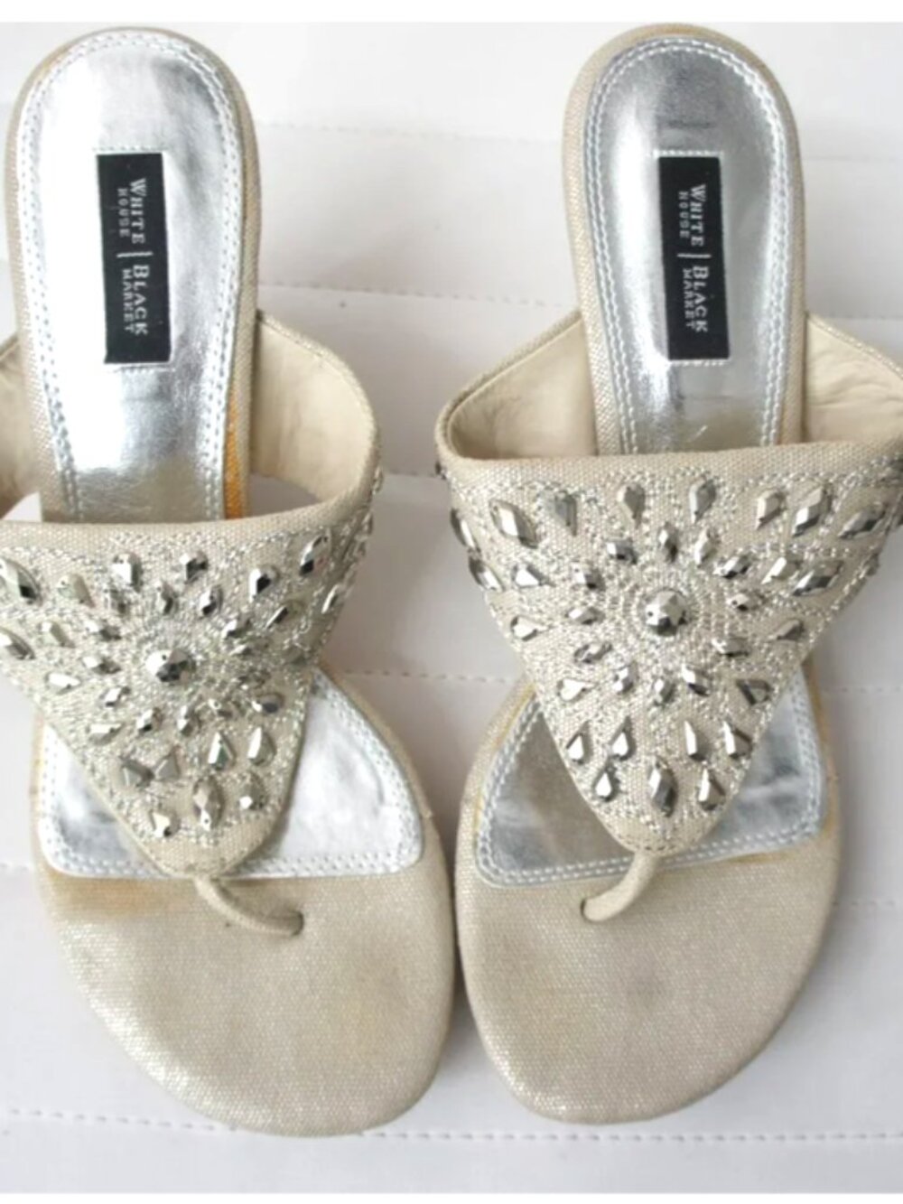White House Black Market Jeweled Cork Wedge Slip On Sandals size 8.5